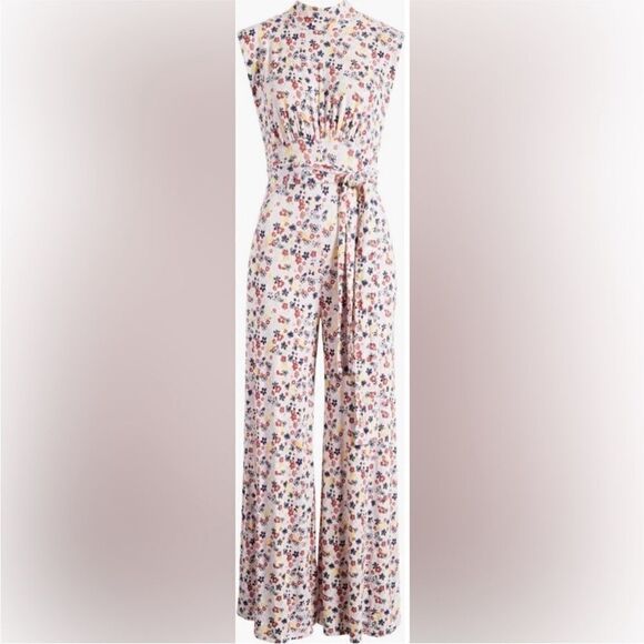 Free People NWT Vibe Check Wide Leg Jumpsuit Tea Ditsy Shell Combo Floral Small - Picture 7 of 11